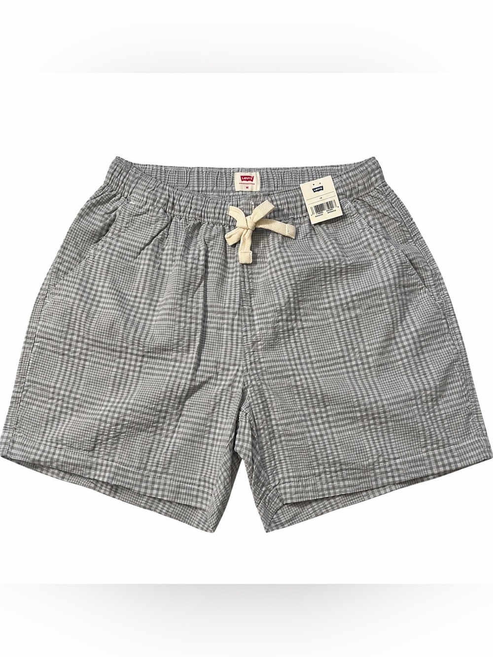 Men’s Levi's Gray Plaid elastic shorts with drawstring, size medium